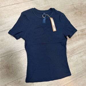 New SKIMS Navy Cotton Ribbed Crew Tee Short Sleeve xs